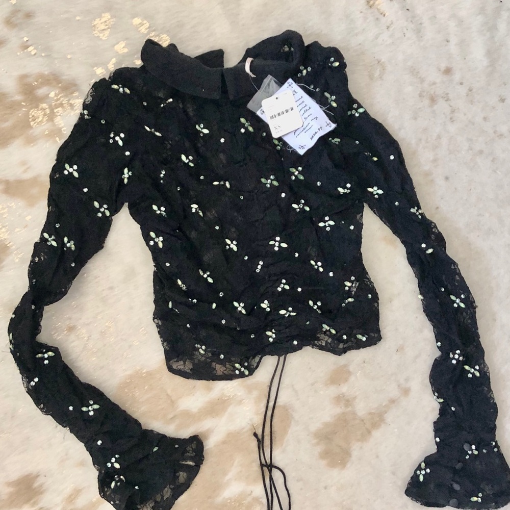 Free People Crop Long Sleeve Sheer Top